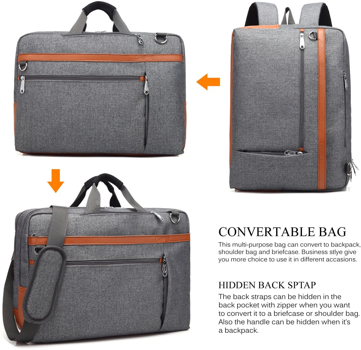 17.3" Laptop Backpack/Shoulder Bag/Messenger Bag/Briefcase, Multi-Functional Travel Rucksack, Convertible Business Handbag for Men/Women (New Grey)