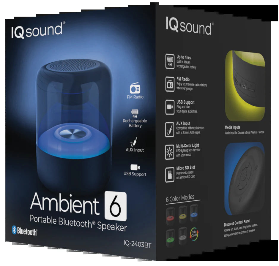 Supersonic Ambient 6" Portable Bluetooth Speaker with FM Radio & 4 Hrs Playtime (IQ-2403BT)