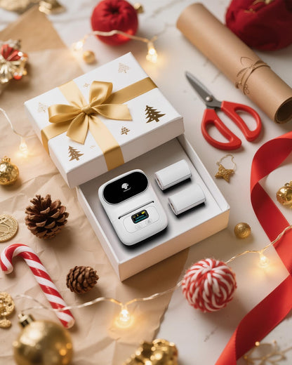 Label Printer M110 Upgraded Label Maker Bluetooth No Ink Portable for Small Business, Address, Office, Home for Phone; for Pc/Mac(Usb), with 100 Labels, White