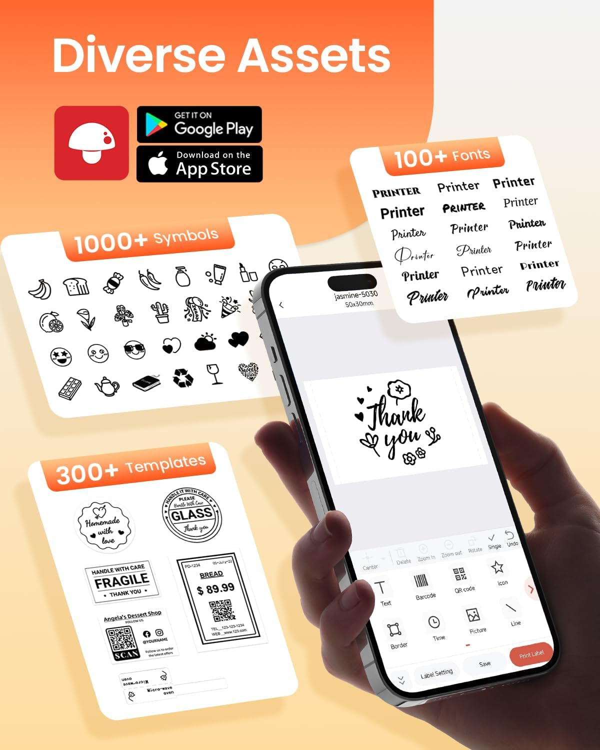 Label Printer M110 Upgraded Label Maker Bluetooth No Ink Portable for Small Business, Address, Office, Home for Phone; for Pc/Mac(Usb), with 100 Labels, White