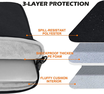 13 Inch Laptop Sleeve Shoulder Bag Compatible with Macbook Pro 14 M1 A2442,13" Macbook Air/Pro,13.3" Chromebook Notebook, Polyester Messenger Bag Carrying Case Briefcase (Black)