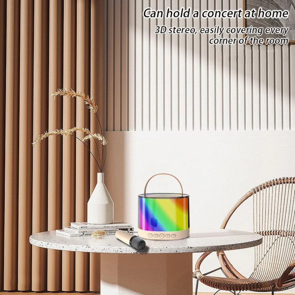 Mini Karaoke Machine with 2 Microphones & LED Lights, Portable Bluetooth Speaker Cute Karaoke Speaker for Kids, Ideal Gifts for Home Party