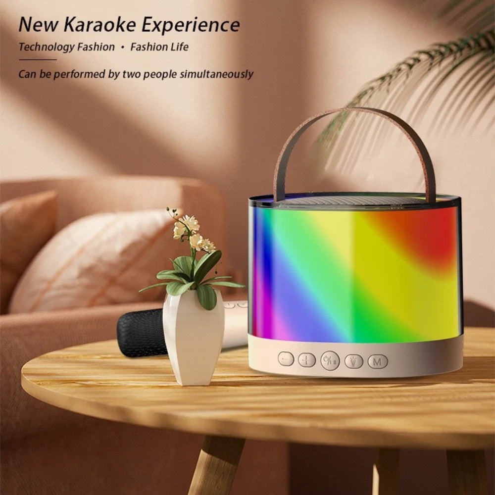 Mini Karaoke Machine with 2 Microphones & LED Lights, Portable Bluetooth Speaker Cute Karaoke Speaker for Kids, Ideal Gifts for Home Party