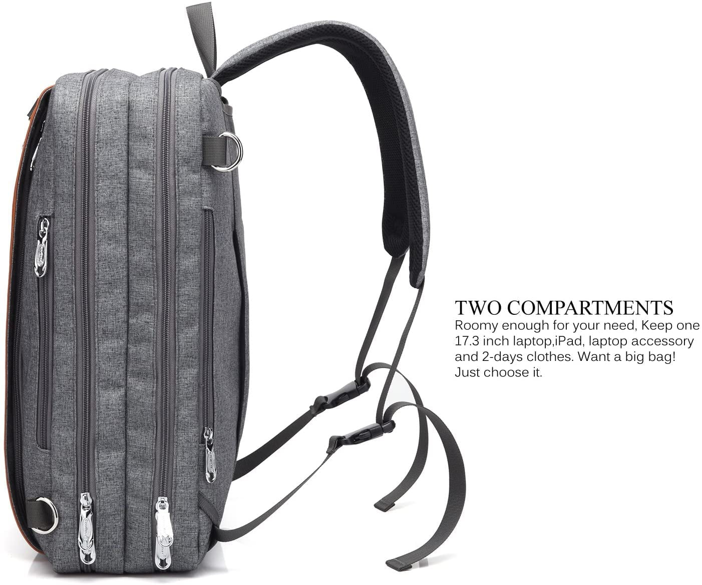 17.3" Laptop Backpack/Shoulder Bag/Messenger Bag/Briefcase, Multi-Functional Travel Rucksack, Convertible Business Handbag for Men/Women (New Grey)