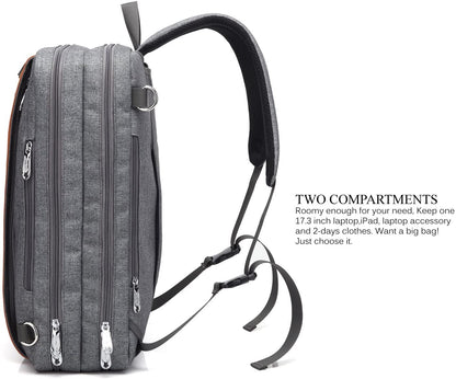 17.3" Laptop Backpack/Shoulder Bag/Messenger Bag/Briefcase, Multi-Functional Travel Rucksack, Convertible Business Handbag for Men/Women (New Grey)
