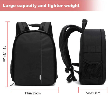 Camera Bag, Waterproof Nylon Camera Backpack for DSLR Cameras, Lens and Accessories Black Grey