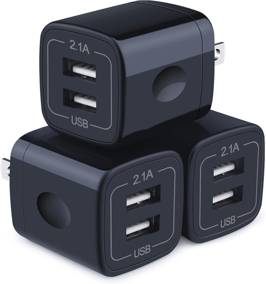 Wall Charger,Charger Cube,Charging Block Fast Charge 3Pack Dual Port 2.1A Power Brick Phone Charging Plug Box Head for Iphone 16/15 Pro/14/13/12/11/Xr/8/7/6 Plus,Samsung Galaxy S24 S23 S22 S21 S10 S9