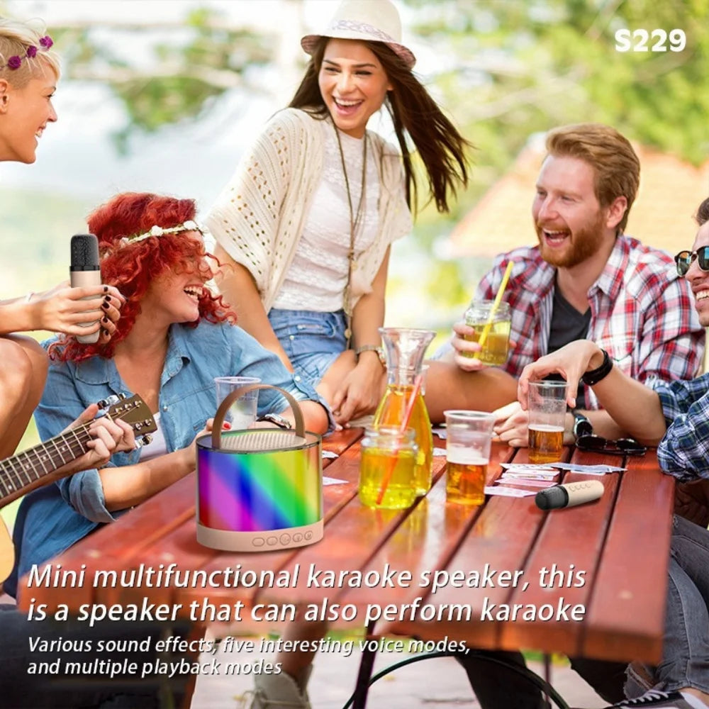 Mini Karaoke Machine with 2 Microphones & LED Lights, Portable Bluetooth Speaker Cute Karaoke Speaker for Kids, Ideal Gifts for Home Party