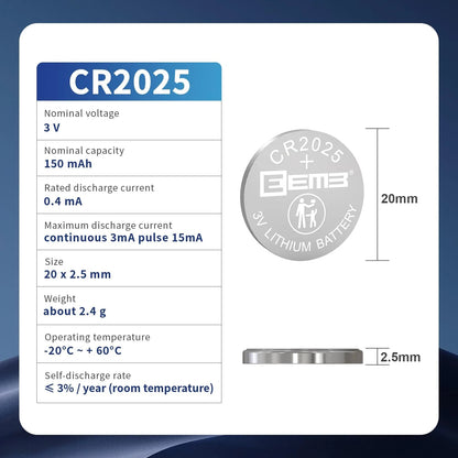 10 Pack CR2025 Battery 3V Lithium Battery Button Coin Cell Batteries 2025 Battery for Key Fobs, Calculators, Coin Counters, Watches, Heart Rate Monitors, Glucose Monitors and More