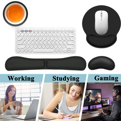 4 Piece Wrist Rest for Keyboard, Ergonomic Mouse Pad with Wrist Rest, 18.5'' Memory Foam Wrist Rest Set for Computer, Laptop, Home & Office, Easy Typing Pain Relief