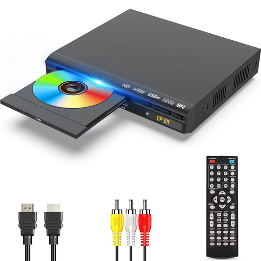 HD DVD Player for TV, CD Players for Home with Hd/Av/Coaxial Output &USB Input, Built in PAL/NTSC System, HDMI/AV Cable and Full Function Remote Control Included