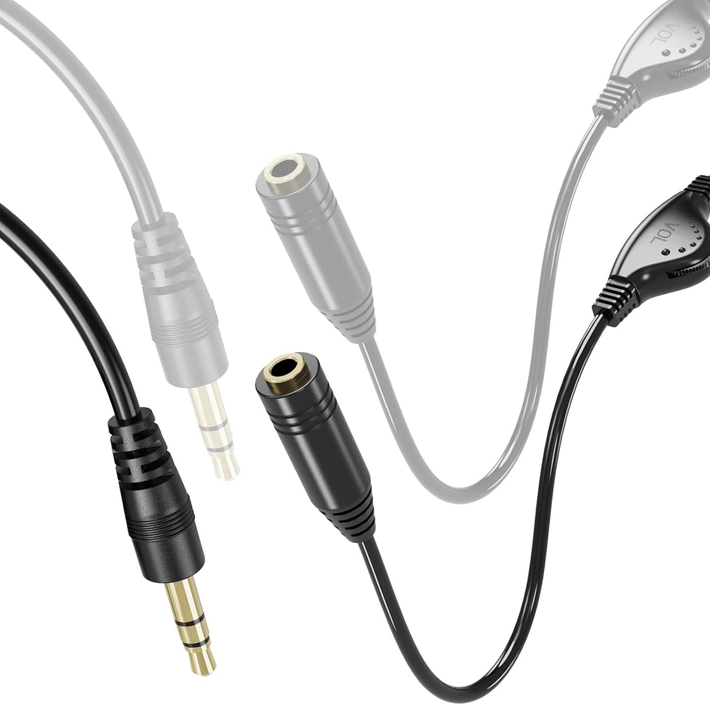 6.6 FT Extension Cable with Volume Control, 3.5Mm Male to 3.5Mm Female Audio Jack Extender Aux Extension Adapter Cord for Phone, Tablets, MP3 Players & More