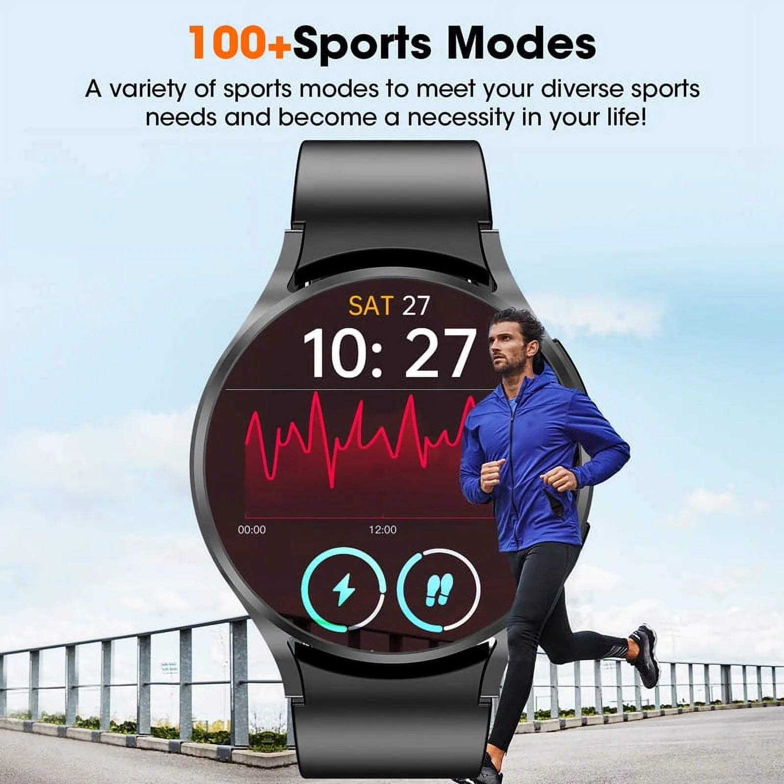 1.39-Inch Men'S Smartwatch with Fitness Tracker, Answer/Call/100+ Sport Modes for Android & Iphone Devices, IP67 Waterproof Fitness Watch (Black)