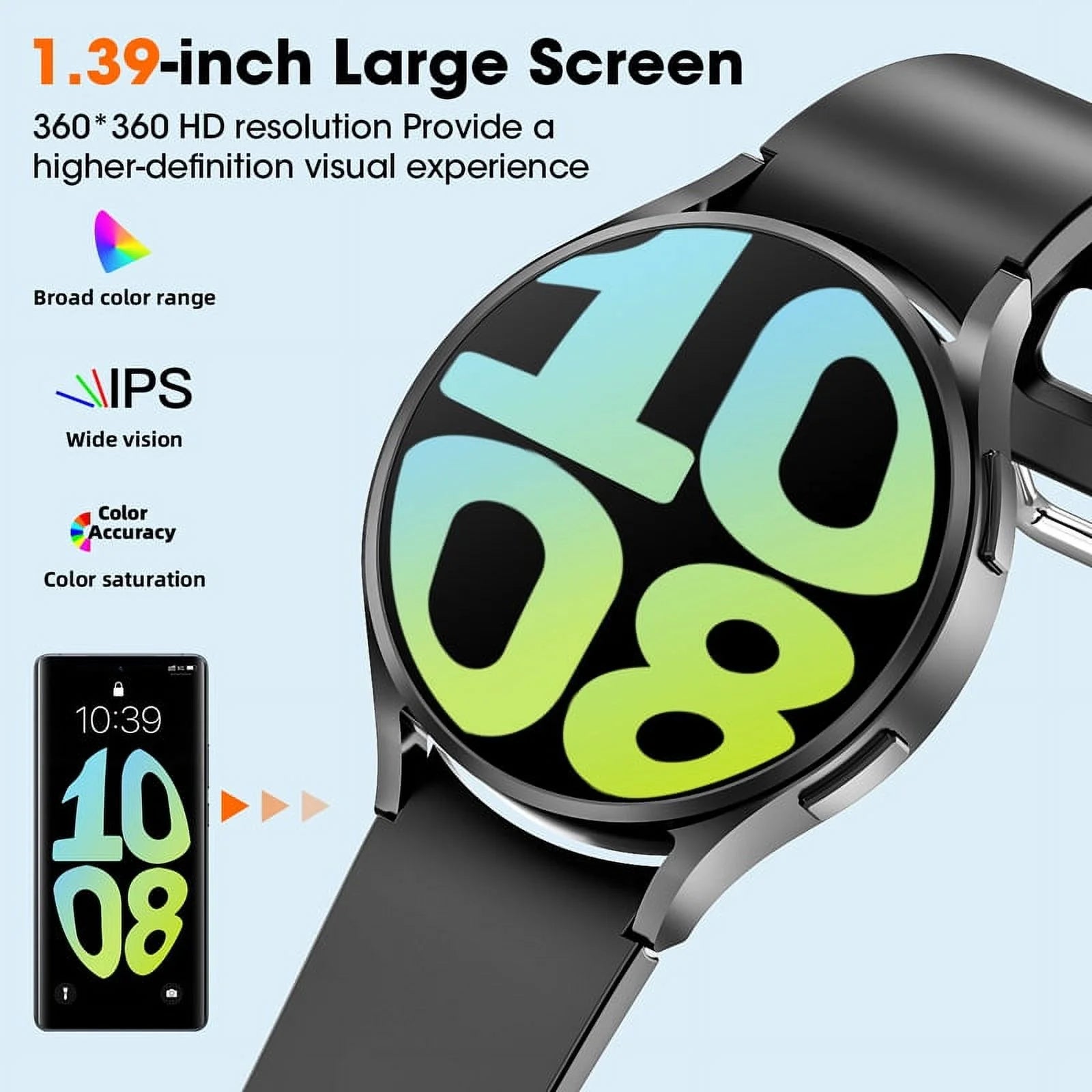 1.39-Inch Men'S Smartwatch with Fitness Tracker, Answer/Call/100+ Sport Modes for Android & Iphone Devices, IP67 Waterproof Fitness Watch (Black)