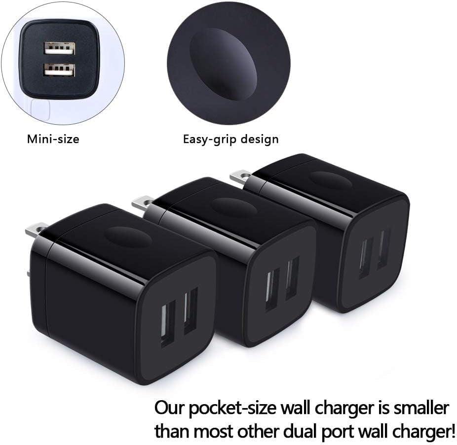 Wall Charger,Charger Cube,Charging Block Fast Charge 3Pack Dual Port 2.1A Power Brick Phone Charging Plug Box Head for Iphone 16/15 Pro/14/13/12/11/Xr/8/7/6 Plus,Samsung Galaxy S24 S23 S22 S21 S10 S9