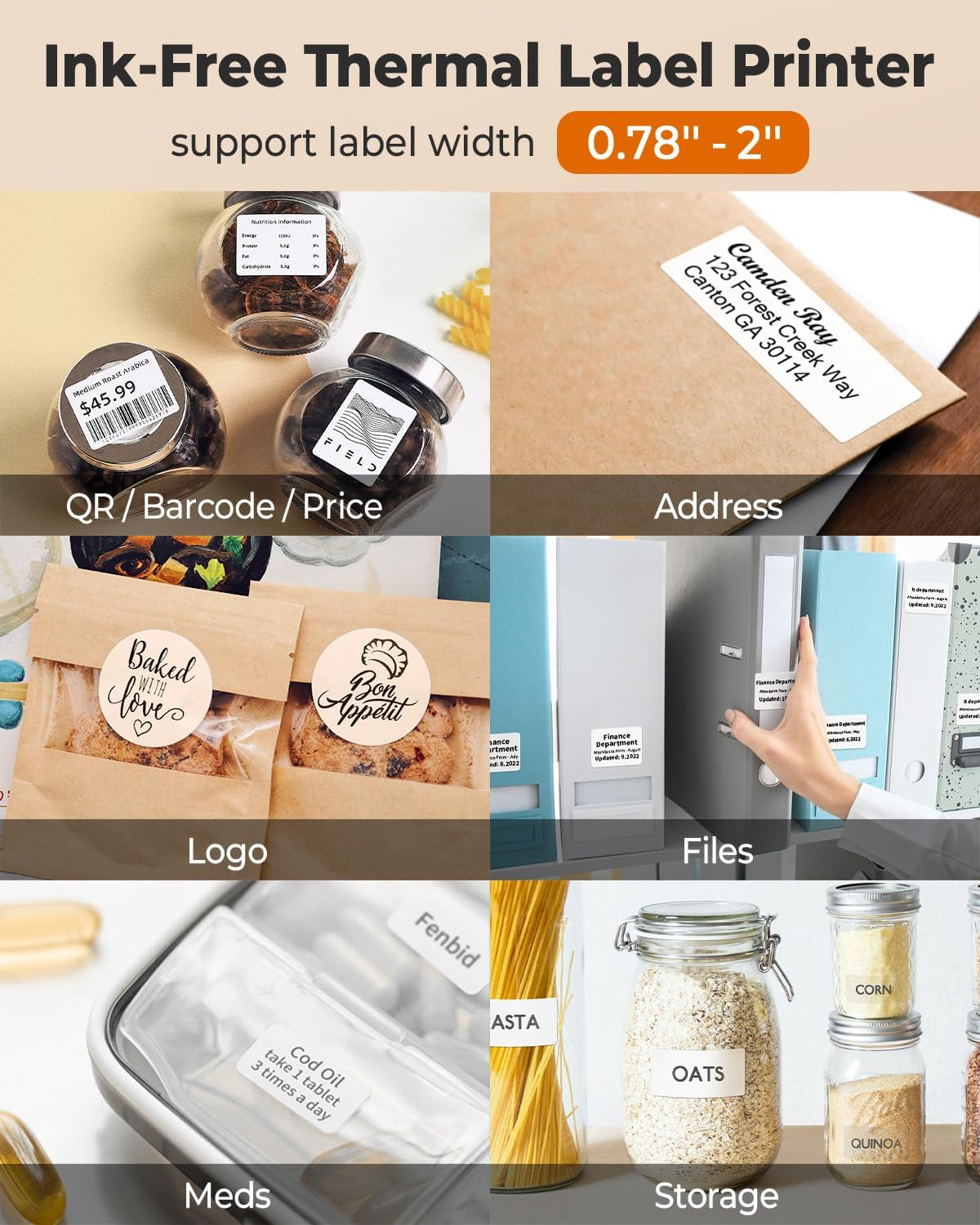 Label Printer M110 Upgraded Label Maker Bluetooth No Ink Portable for Small Business, Address, Office, Home for Phone; for Pc/Mac(Usb), with 100 Labels, White