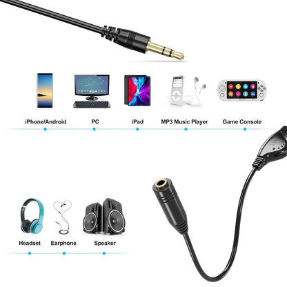 6.6 FT Extension Cable with Volume Control, 3.5Mm Male to 3.5Mm Female Audio Jack Extender Aux Extension Adapter Cord for Phone, Tablets, MP3 Players & More