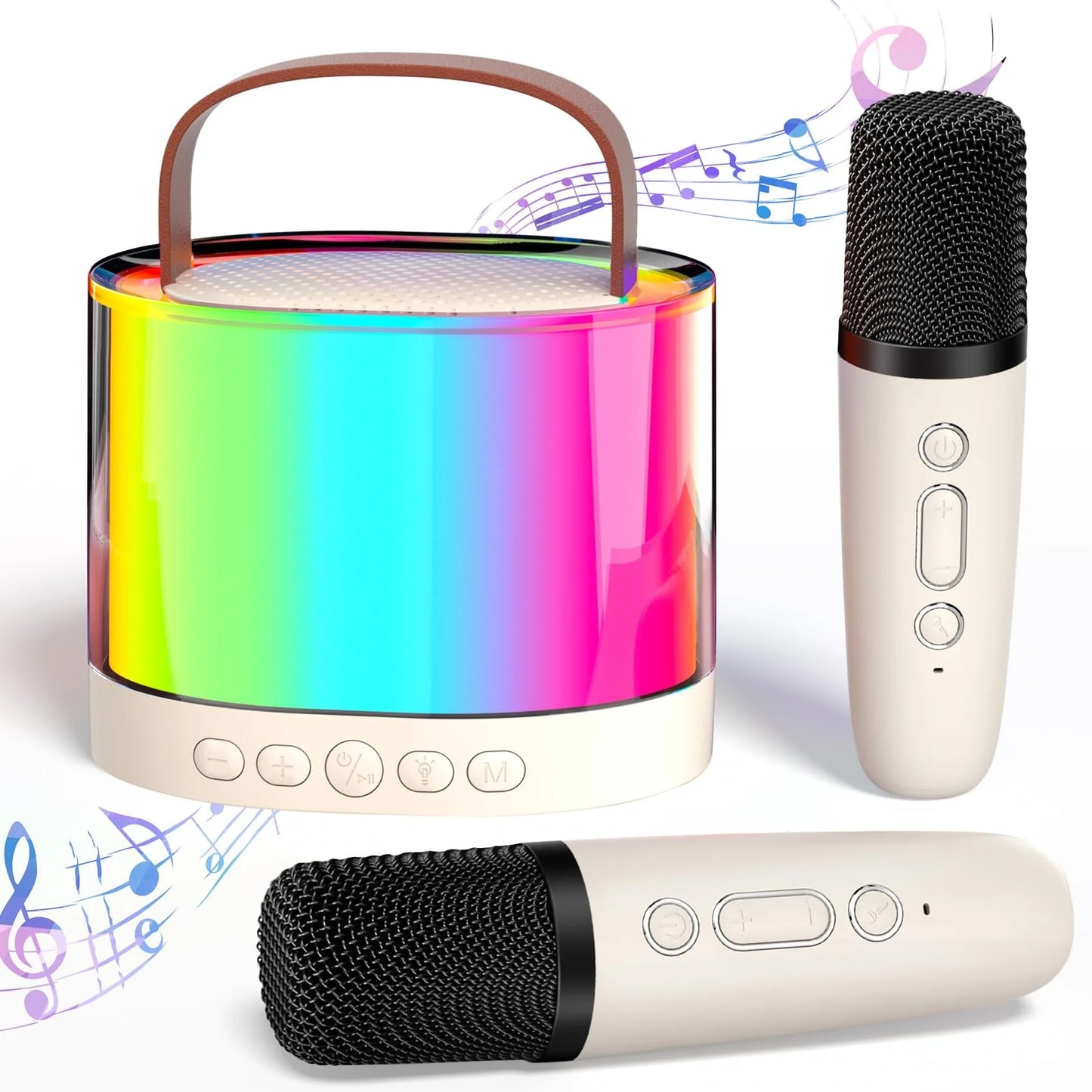 Mini Karaoke Machine with 2 Microphones & LED Lights, Portable Bluetooth Speaker Cute Karaoke Speaker for Kids, Ideal Gifts for Home Party