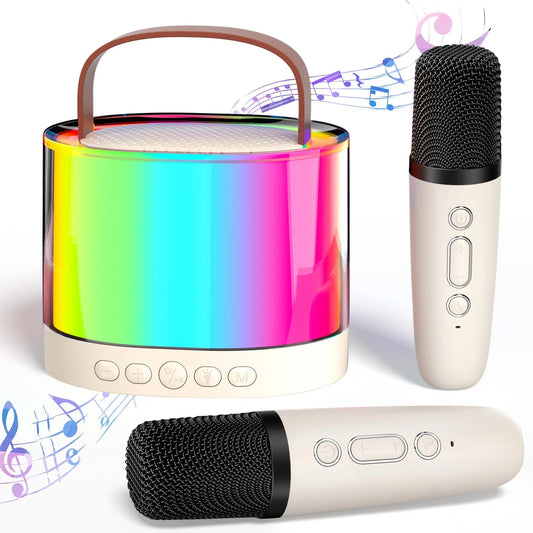 Mini Karaoke Machine with 2 Microphones & LED Lights, Portable Bluetooth Speaker Cute Karaoke Speaker for Kids, Ideal Gifts for Home Party
