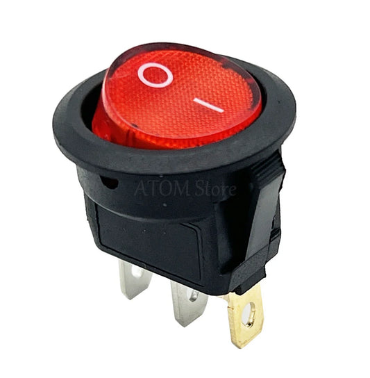 KCD1-2 LED Light Car Boat round Rocker ON/OFF SPST 3 Pins Toggle Button Switch 220V MAX 250V DIY Accessories