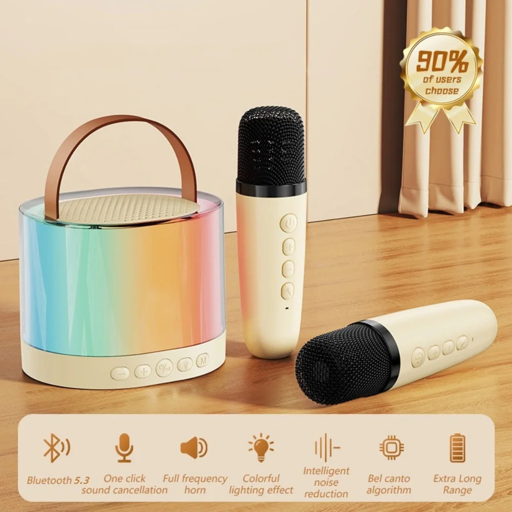 Mini Karaoke Machine with 2 Microphones & LED Lights, Portable Bluetooth Speaker Cute Karaoke Speaker for Kids, Ideal Gifts for Home Party