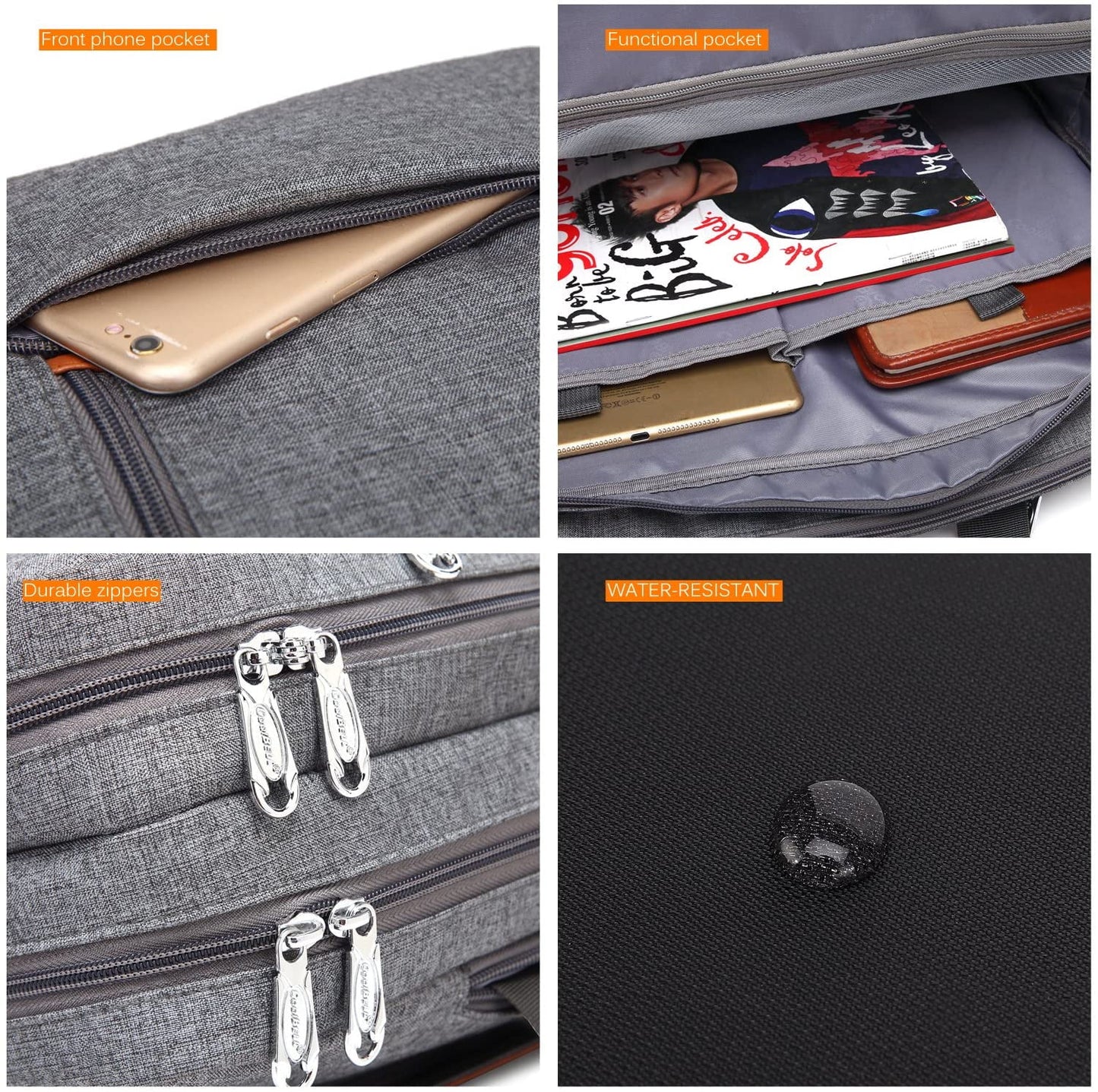 17.3" Laptop Backpack/Shoulder Bag/Messenger Bag/Briefcase, Multi-Functional Travel Rucksack, Convertible Business Handbag for Men/Women (New Grey)
