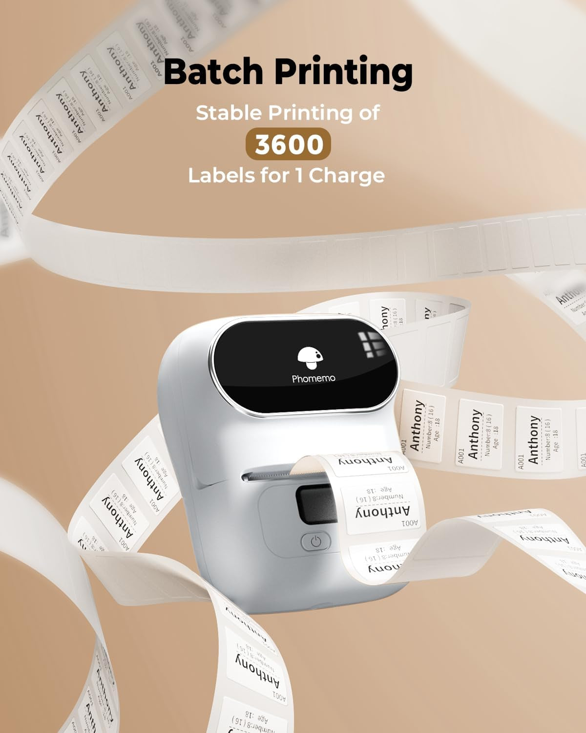 Label Printer M110 Upgraded Label Maker Bluetooth No Ink Portable for Small Business, Address, Office, Home for Phone; for Pc/Mac(Usb), with 100 Labels, White