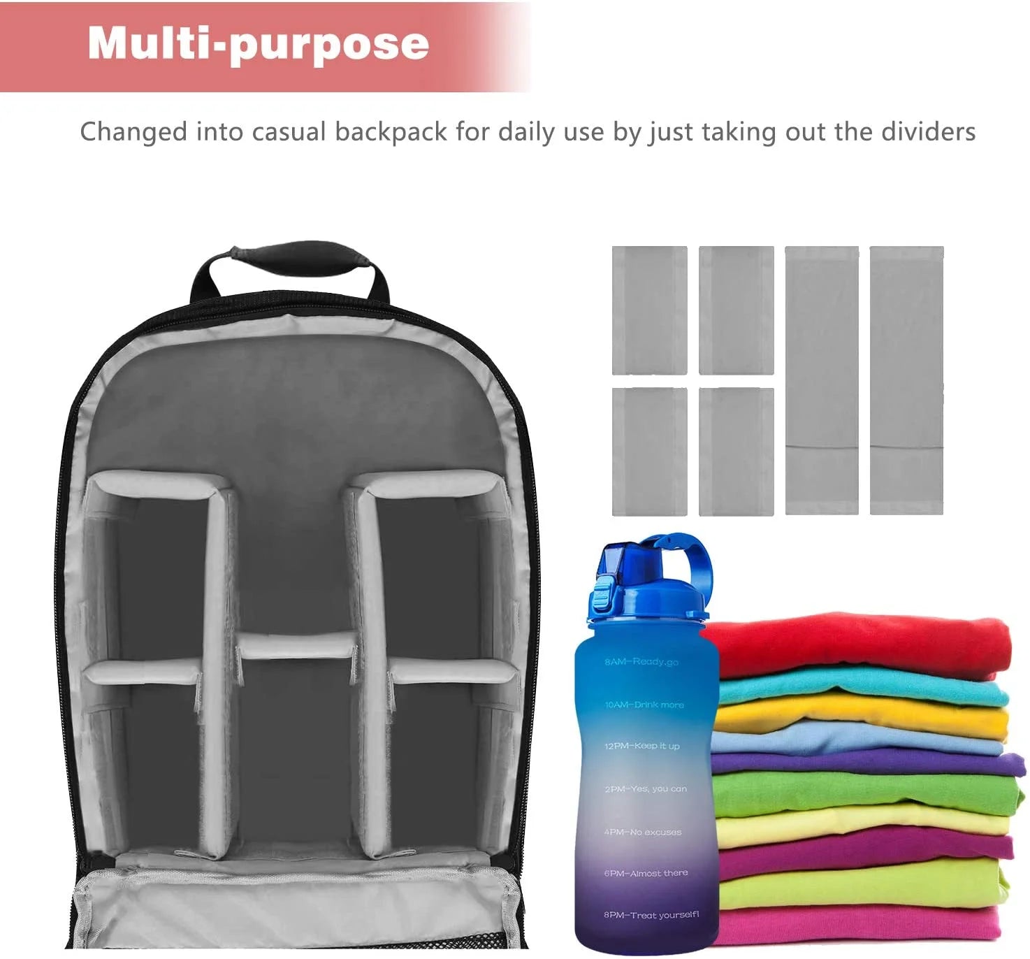 Camera Bag, Waterproof Nylon Camera Backpack for DSLR Cameras, Lens and Accessories Black Grey