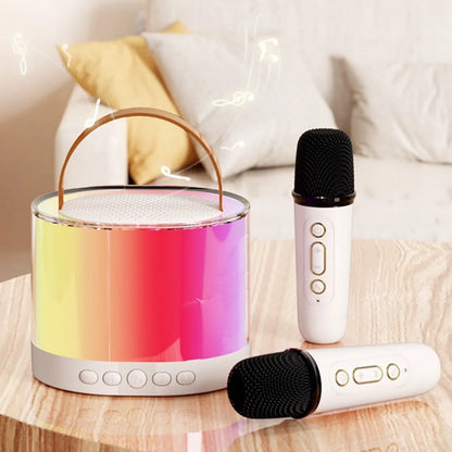 Mini Karaoke Machine with 2 Microphones & LED Lights, Portable Bluetooth Speaker Cute Karaoke Speaker for Kids, Ideal Gifts for Home Party