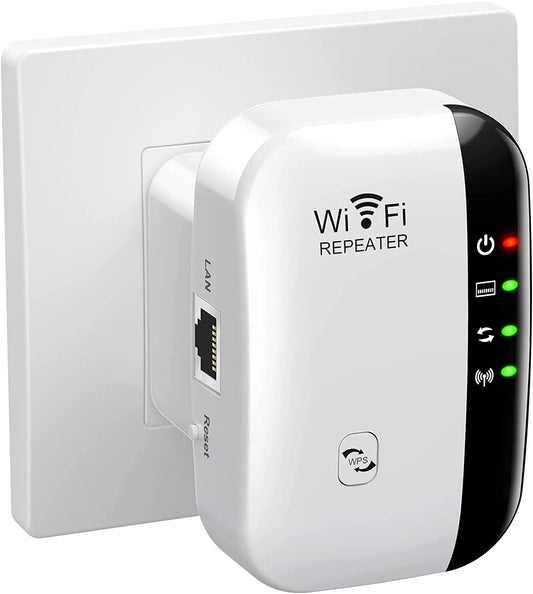 Wifi Range Extender Super Boost Wifi up to 300Mbps Repeater, Wifi Signal Booster, Access Point Easy Set-Up 2.4G Network with Integrated Antennas LAN Port & Compact Designed Internet Booster