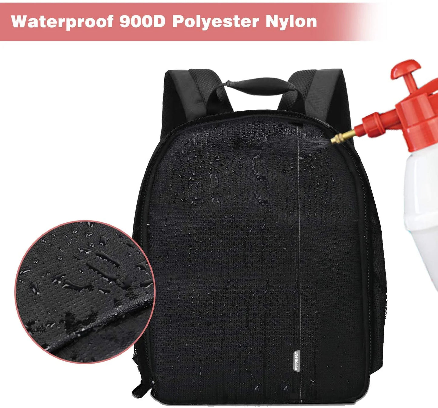 Camera Bag, Waterproof Nylon Camera Backpack for DSLR Cameras, Lens and Accessories Black Grey
